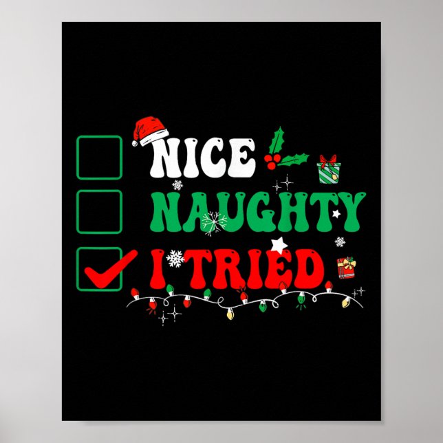 Poster Nice Naughty I Tried Matching Christmas Funny Fami (Frente)