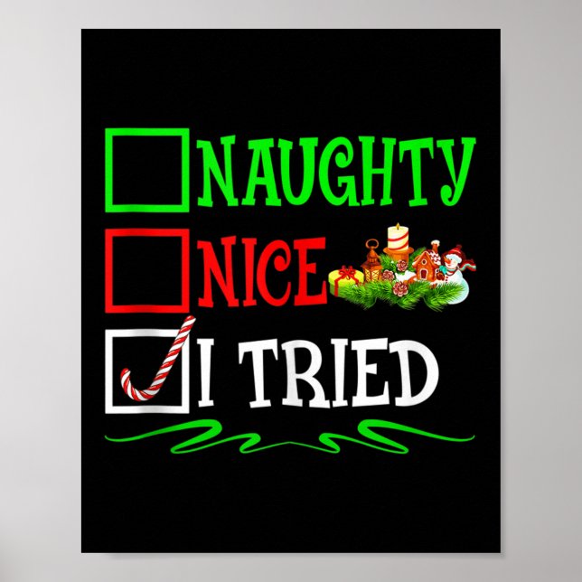 Poster Nice Naughty I Tried Santa Christmas List Tank Top (Frente)