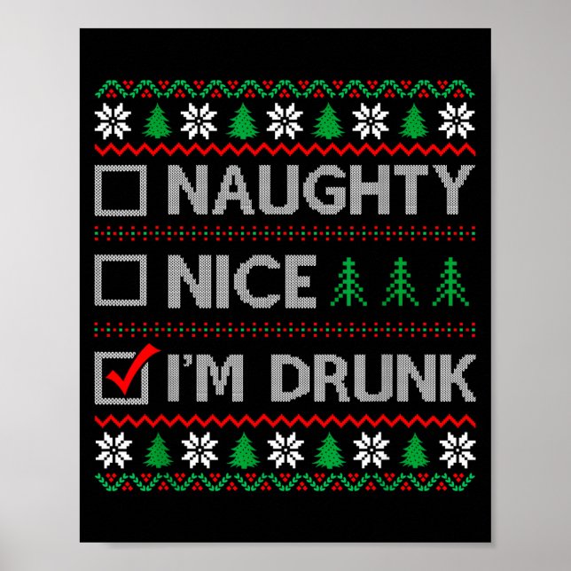 Poster Nice Naughty I'm Drunk Checklist Ugly Christmas Sw (Frente)