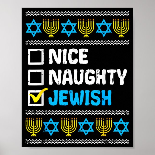Poster Nice Naughty Jewish Ugly Hanukkah Sweater Chanukah (Frente)