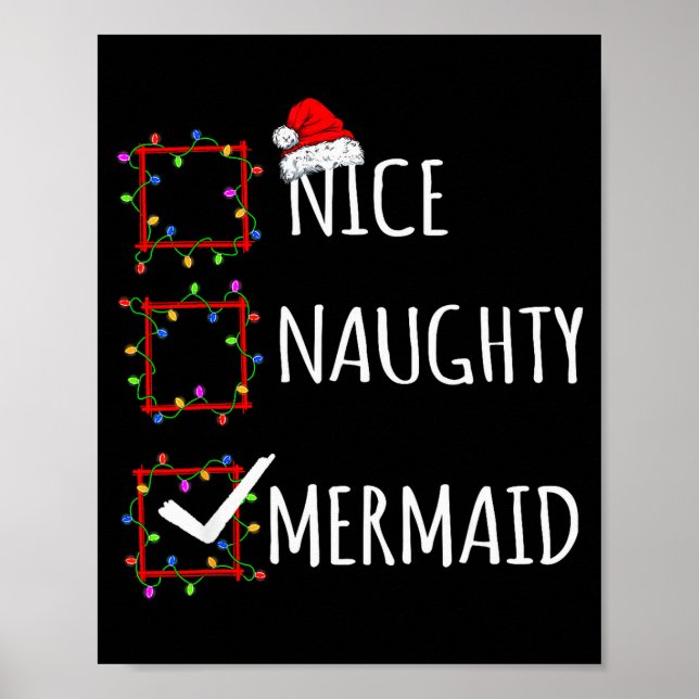 Poster Nice Naughty Mermaid Christmas List Santa Claus Fu (Frente)