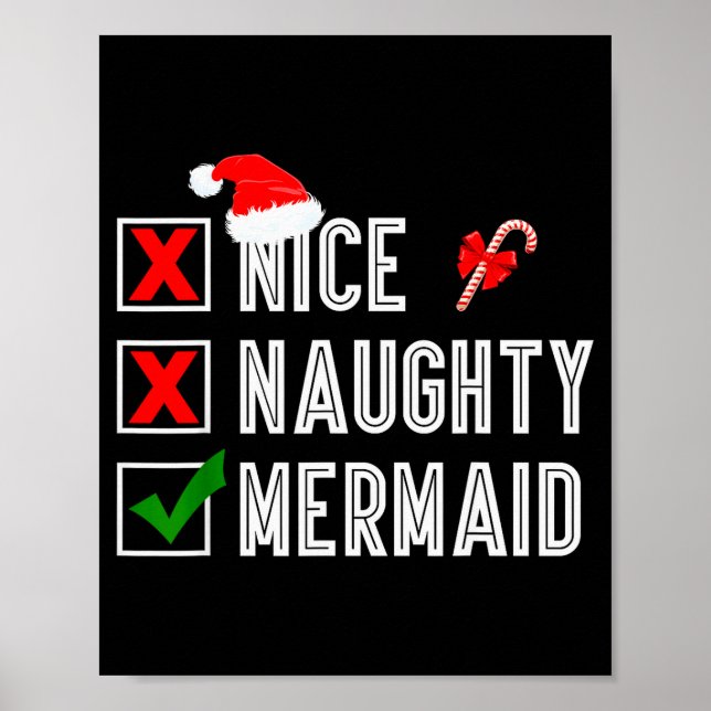 Poster Nice Naughty Mermaid Merry Christmas Santa Claus X (Frente)