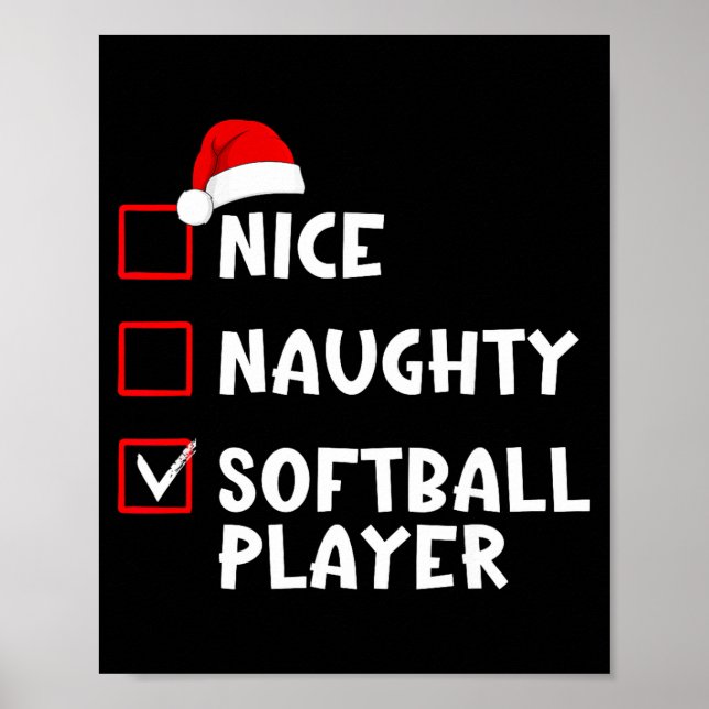 Poster Nice Naughty Softball Player Funny Christmas List  (Frente)