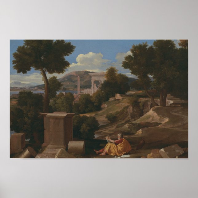 Poster Nicolas Poussin - Paisagem com John Santo (Frente)