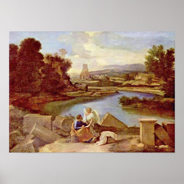 Pôster Nicolas Poussin - Paisagem com Mateus Rua (Frente)