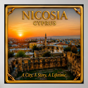 Poster Nicosia Chipre Memória de Viagem Dourada