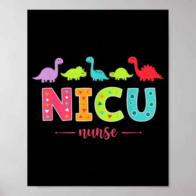 Poster Nicu Nurse With Cute Dinosaurs Pediatric For Women (Frente)