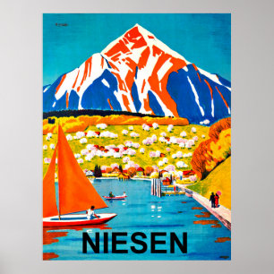 Poster Niesen, pico da montanha sobre o lago, Suiça