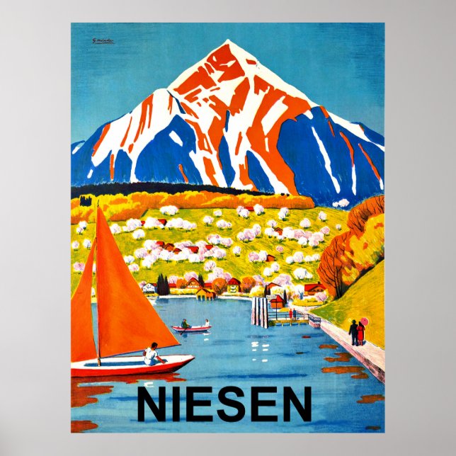 Poster Niesen, pico da montanha sobre o lago, Suiça (Frente)