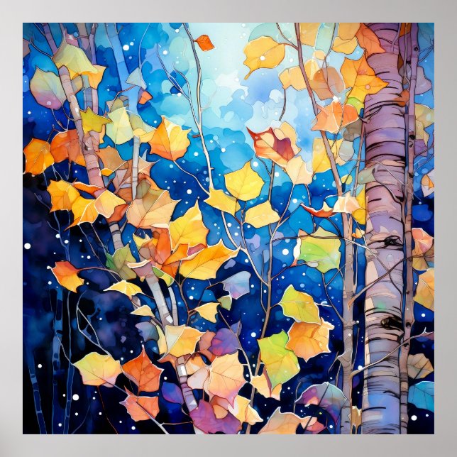 Poster Night Forest in Autumn Art (Frente)