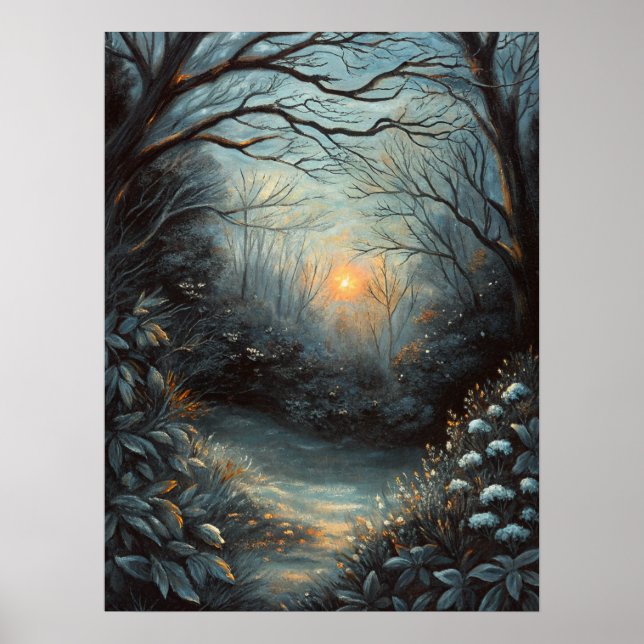 Poster Night Forest Sunset River Art (Frente)