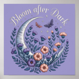 Poster Night Garden Faux Embroidered Moon with Moths