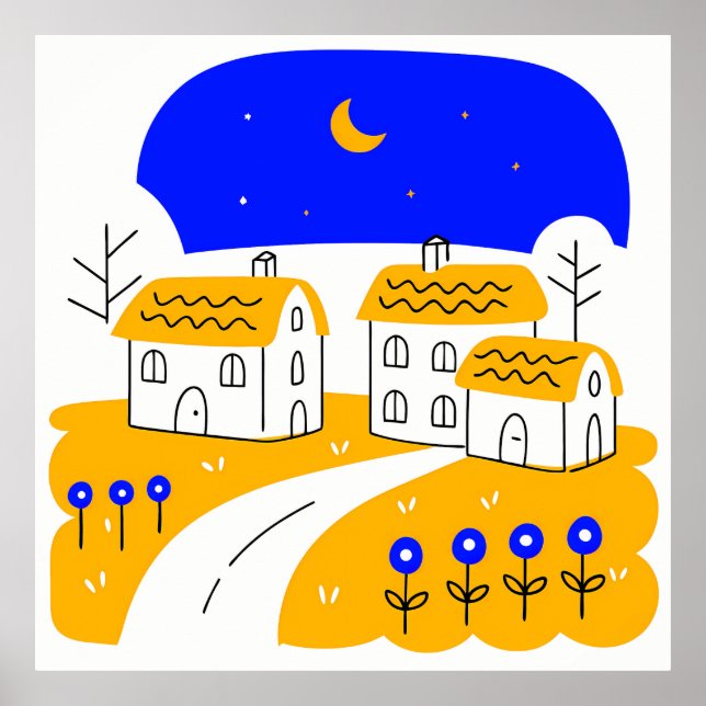 Poster Night Scene of a Small Village Landscape (Frente)