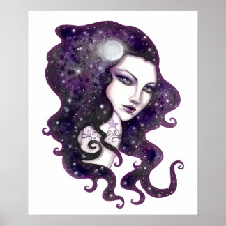 Poster Night Skye Fantasy Mulher Celestial Trabalho de ar