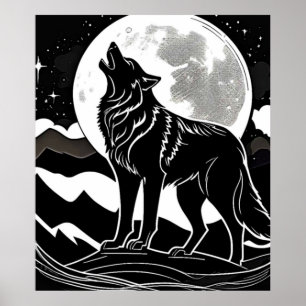 Poster Night Wolf Silhouette Design