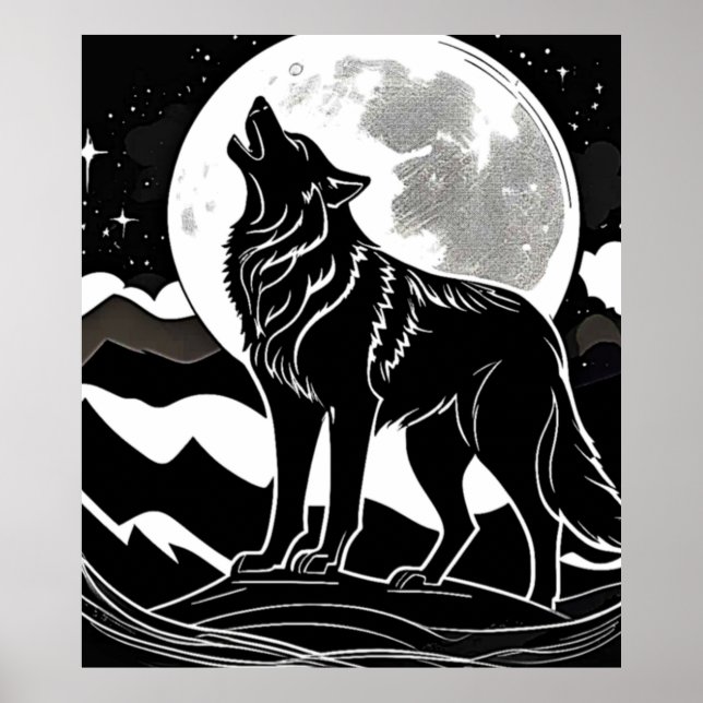 Poster Night Wolf Silhouette Design (Frente)