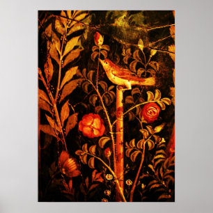Pôster NIGHTINGALE WITH ROSES, Red Black Yellow