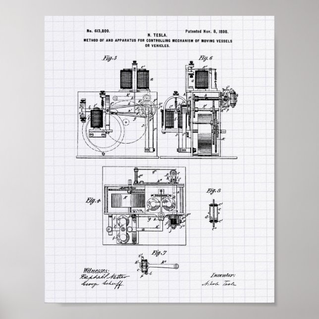 Poster Nikola Tesla 1898 Patent Art - Lined Peper (Frente)