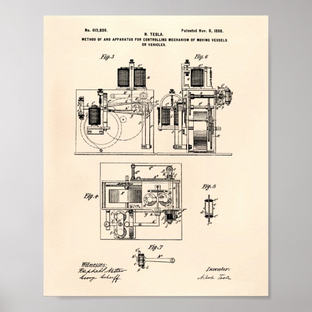 Poster Nikola Tesla 1898 Patent Art - Old Peper (Frente)