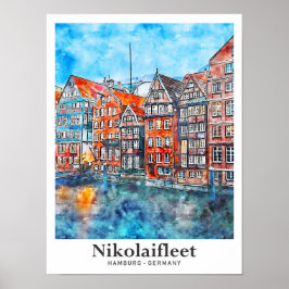 Poster NikolaifleHamburg Alemanha Viagem Watercolor