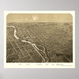 Poster Niles, mapa panorâmico do MI - 1868