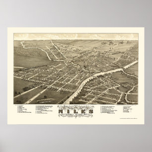 Poster Niles, Mapa Panorâmico OH - 1882