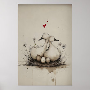 Poster Ninho de Amor – Patos da Primavera Arte Imprimível