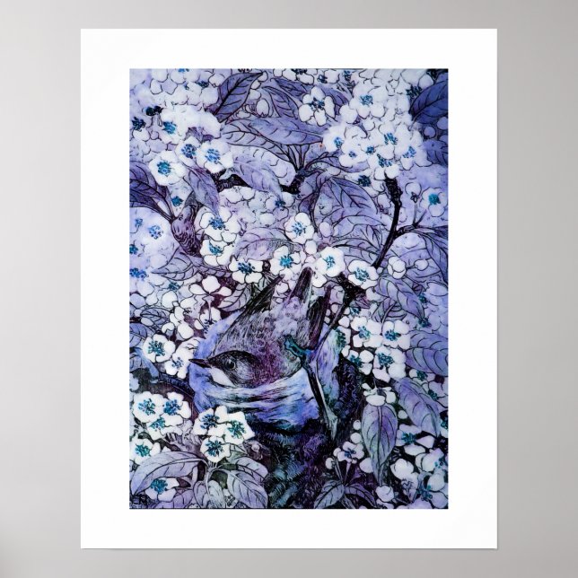 Poster NINHO DE PÁSSARO, branco azul (Frente)