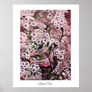 Poster NINHO DE PÁSSARO, branco vermelho rosa