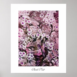 Poster NINHO DE PÁSSARO, branco vermelho rosa violeta