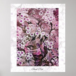 Poster NINHO DE PÁSSARO, branco vermelho rosa violeta