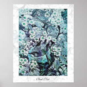 Poster NINHO do PÁSSARO, azul branco