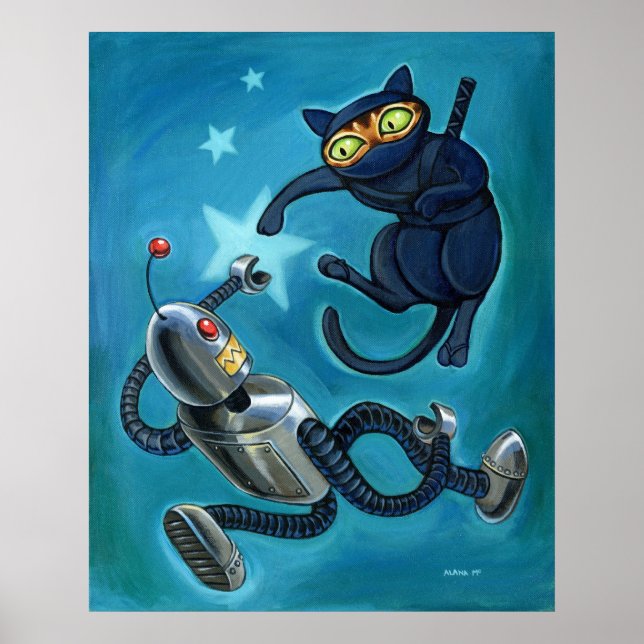 Poster Ninja cat vs Robot (Frente)