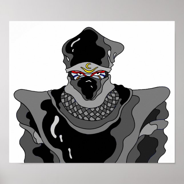 Poster Ninja com traje preto. (Frente)