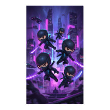 Ninja segurando espada brilhante na cidade futuris