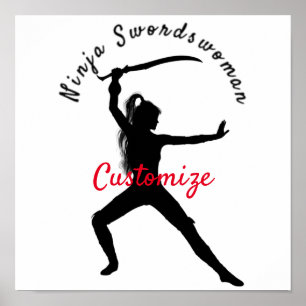 Poster Ninja Swordswoman Silhouette Thunder_Cove