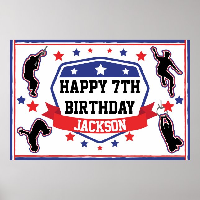 Poster Ninja Warrior Festa de aniversário Vermelho e Azul (Frente)