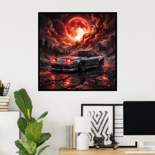 Poster Nissan 240SX Sob uma Lua Carmesim