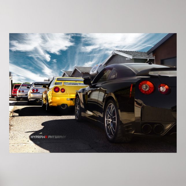 Poster Nissan GT-R35, R34, R33, R32, Hakosuka Skyline (Frente)