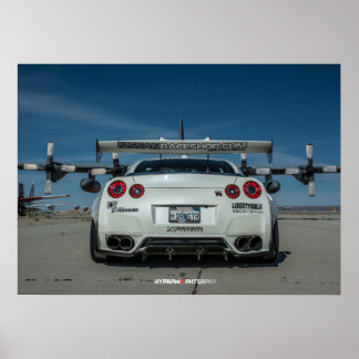 Pôster Nissan GT-R R35 LibertyWalk Widebody com avião