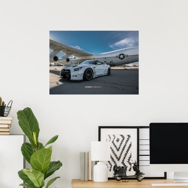 Poster Nissan GT-R R35 LibertyWalk Widebody com avião | Zazzle Brasil