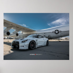 Poster Nissan GT-R R35 LibertyWalk Widebody com avião