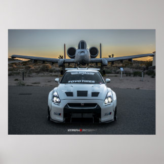 Poster Nissan GT-R R35 LibertyWalk Widebody com avião
