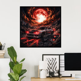 Poster Nissan Silvia S14 Sob uma Lua Carmesim
