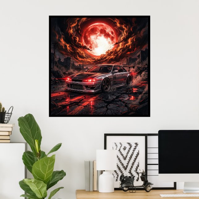 Poster Nissan Silvia S14 Sob uma Lua Carmesim (Escritório em casa)