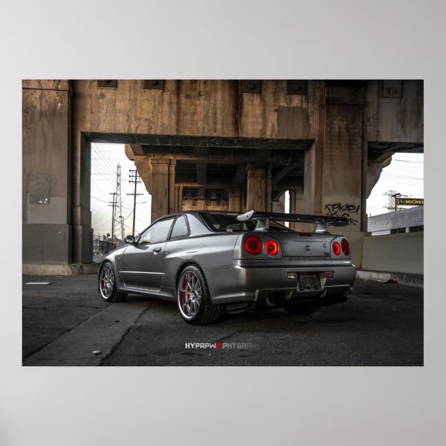 Poster Nissan Skyline GT-R34 no Centro de Los Angeles (Frente)