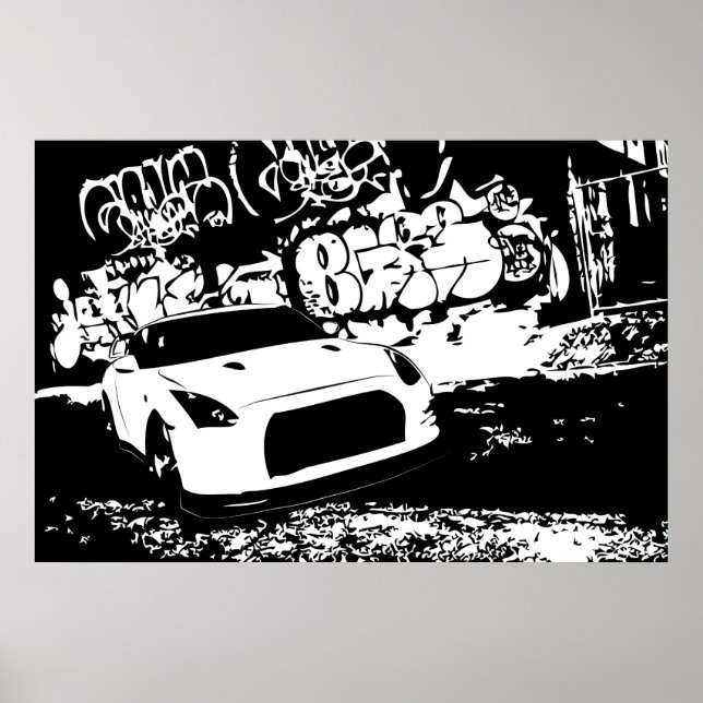 Pôster Nissan Skyline GTR com backdrop de Grafite (Frente)