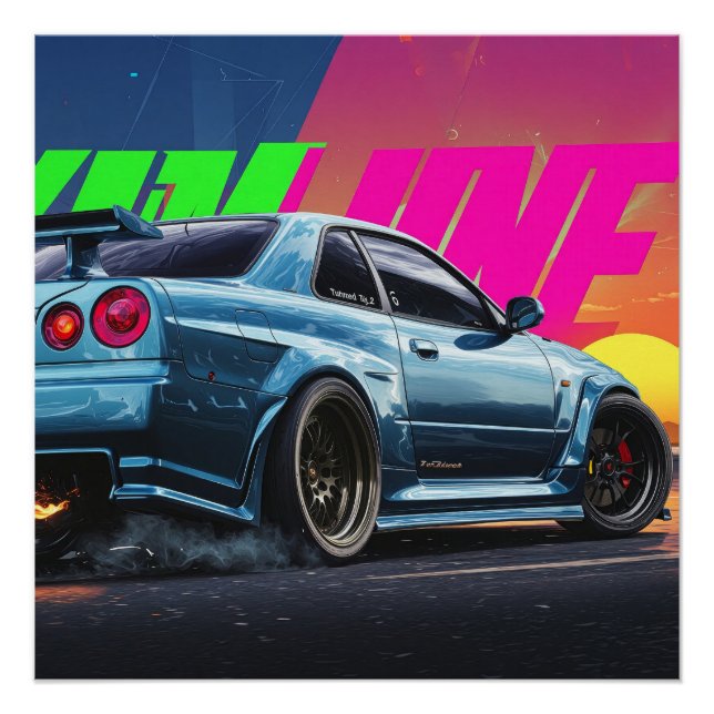 Pôster Nissan Skyline GTR R34 Poster - Bayside Blue (Frente)