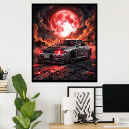 Poster Nissan Skyline R32 Sob a Lua Carmesim