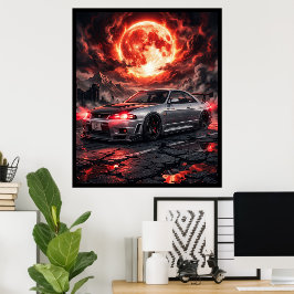 Poster Nissan Skyline R33 Sob a Lua Carmesim